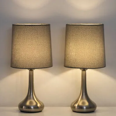 Modern Set Of 2 Bedside Table Lamps Desk Lamp Gray Nightstand Light Bedroom • $25.99