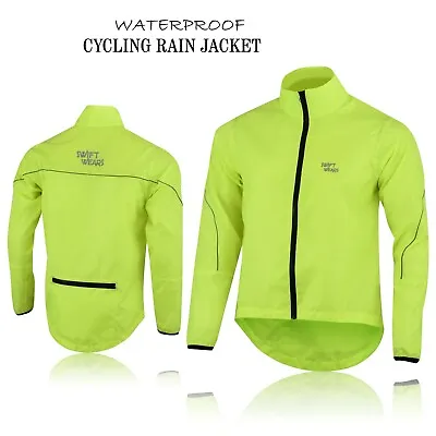 Mens Cycling Waterproof Rain Jacket Hi Visibility Running Full Sleeve Top Coat • $13.66