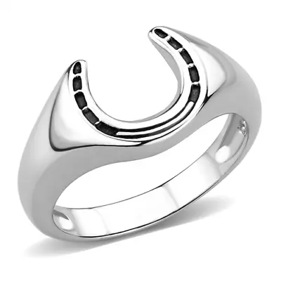 Mens Horseshoe Ring Silver Signet Pinky Stainless Steel No Stone Classy 3619 • £16.14