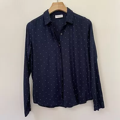 Vanishing Elephant Women’s Shirt Size 8 Navy Blue Polka Dots Button Up • $18.50