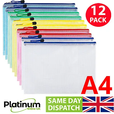 £8.60 • Buy 12x A4 Plastic Wallet Pocket Storage File Bags Paper Document Zip Mesh Folder Uk
