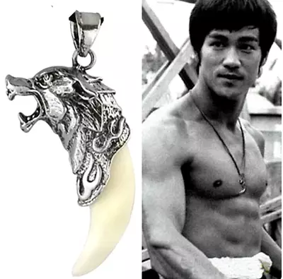 Large WOLF HEAD 3D SOLID TOOTH FANG Pendant 28  925 Sterling Silver Necklace Men • $19.88