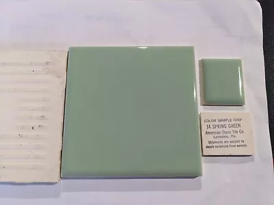 2 Pieces  4 1/4  Ceramic Tile  #14 Spring Green New American Olean Tile • $19.50