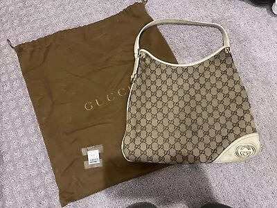 Gucci Hobo Bag Tote - Beige GG Monogram Canvas And White Leather   • $70