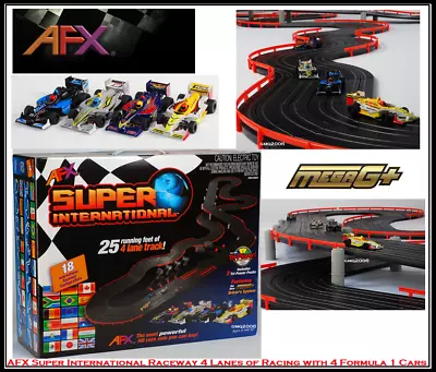 AFX Mega G+ Super International Raceway 4 Formula 1 Cars Fits Auto World 21018 • $279.95