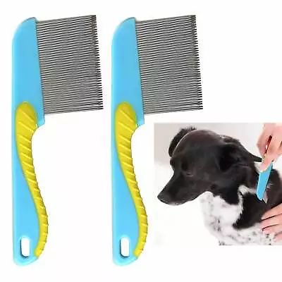 2 Pc Stainless Steel Pet Hair Comb Metal Teeth Dog Cat Flea Brush Grip Grooming • $9.99