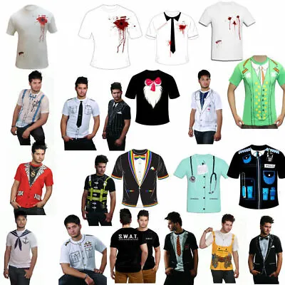 Printed T-Shirt Mens Fancy Dress Costume Stag Do Party Casual T Shirts Cowboy • £7.49