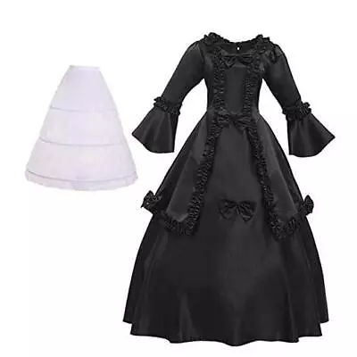  Victorian Costume Dress Bowknot Rococo Ball Gown Dress With Hoop Small Black • $115.98