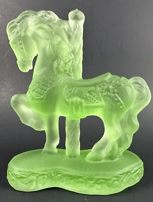 Green Satin Frosted Solid Glass Carousel Horse - Vi Hunter - Mosser USA  CHIPPED • $26.99