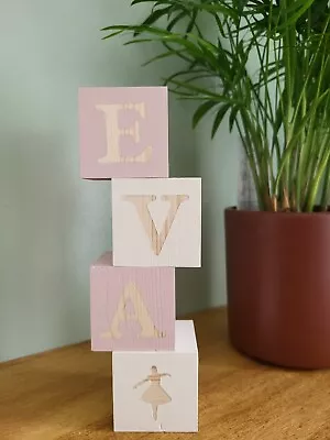 Personalised Wooden Baby Name Blocks Nursery Sign Decor Baby Shower Gift  • £3