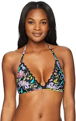 Coastal Blue Women's Rickrack Trim Bikini Top Ebony Small Floral Lg (12-14) • £13.48