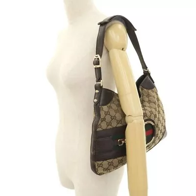 GUCCI Hasler Horsebit Web Striped Hobo Shoulder Bag Brown Used From Japan • $428