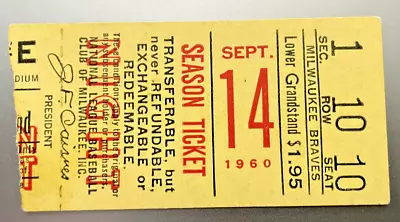 Eddie Mathews HR #336 Home Run 1960 9/14/60 Milwaukee Braves Cubs Ticket Stub • $34.99