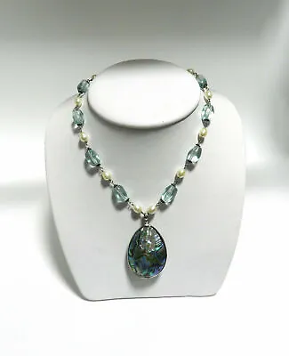 Abalone/paua Shell White Pearls Blue Beads  Sterling Silver Necklace Nib # Sn138 • $59