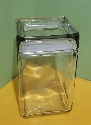 Vintage Clear Glass Jar Cannister - 4x4 Inch Square Lid & Seal - 7.5 Inches Tall • $18