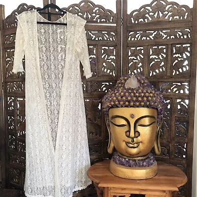 $140 • Buy Spell And The Gypsy Phoenix Lace Kimono Duster Maxi Robe Cream OS 🦢