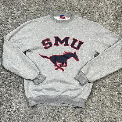 VINTAGE Champion SMU Mustangs Crewneck Sweatshirt Mens Small Gray Fleece • $25.50