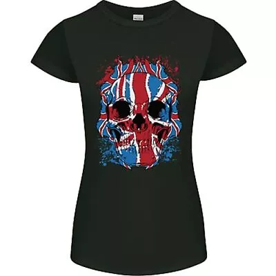 Union Jack Flag Skull Gym MMA Biker Womens Petite Cut T-Shirt • £9.99