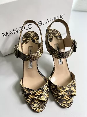 MANOLO BLAHNIK Ladies Snakeskin Slingback Heels Sandals 37 US 7 • $156.75