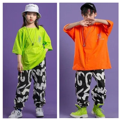 £19.97 • Buy Girl Boy Modern Stage Jazz Street Dance Wear Hip Hop Outfits Loose Tshirt Jogger