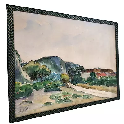 Vintage French Provence Watercolor Farm Around Villenuve-lés-Avignons Signed • $159