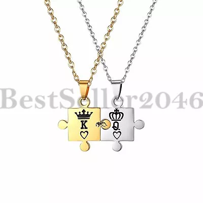 2pcs King Queen Crown Couple Matching Puzzle Relationship Pendant Necklace Set • $10.22