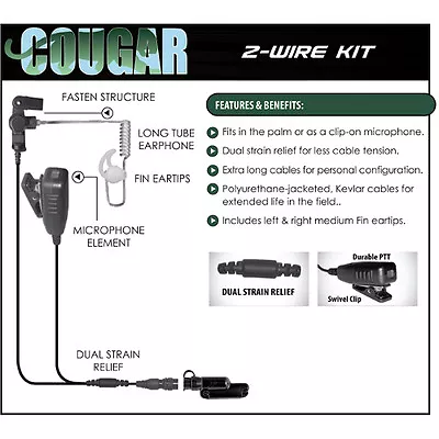 COUGAR Quick Release Surveillance Radio Earpiece For Vertex VX-600 VX-800 VX-900 • $94.19