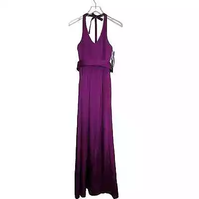 Vera Wang Halter Gown Size 2 Purple VNeck Sash Bridesmaid Formal VW360214 • $49.88