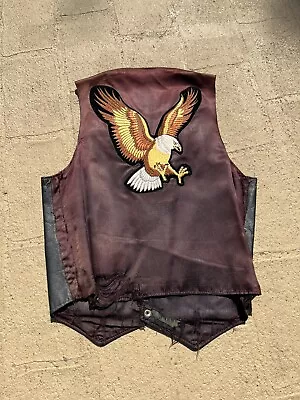 Vtg Steer Brand Motorcycle Leather Vest Made In USA Mens Sz M Harley Eagle • $68.44