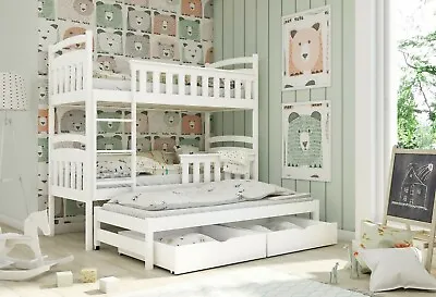 £469 • Buy Children Wooden Pine Bunk Bed Trundle Bed HARRIET Storage Drawers In White
