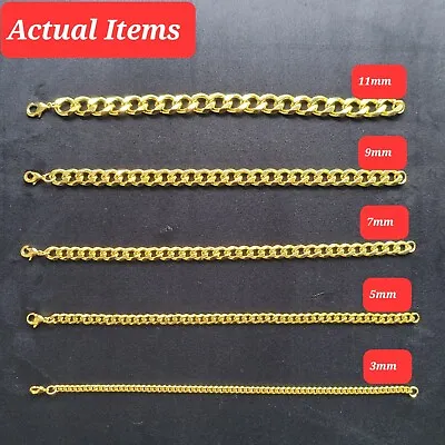 Men's Gold Plated Cuban Link Curb Bracelet Wrist • $7.90