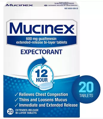 Mucinex- EXPECTORANT- 12Hr BI-LAYER 20 TABLETS*Exp:04/2025 *FREE SHIPPING* • $9.99