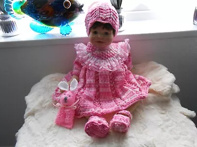£25.99 • Buy Hand Knitted Pink..white Lace  Dress Set 4pce.. Baby Girl 6-12MTH..**.NEW **