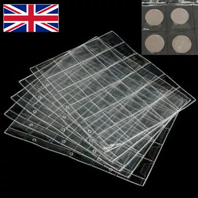 30 Pockets Plastic Coin Holders Storage Pages Protector Sheets Sleeves - UK • £3.95