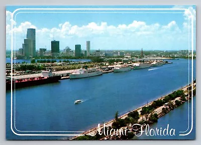 Aerial View Cruise Ship Port Miami Florida Vintage Unposted Postcard • $7