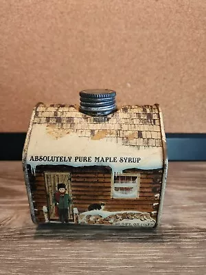 Maple Syrup Vtg Log Cabin Tin 1984 New England Container Co. Swanton  VT • $12