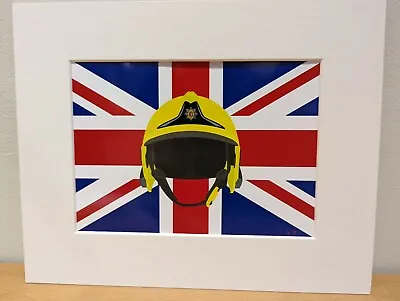Mounted Print Of A Warwickshire Fire Brigade Firefighters Gallet Helmet  • £22