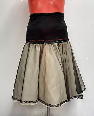 Vintage 50's Full Circle Black Layered Lace Slip Petticoat S • $39.90