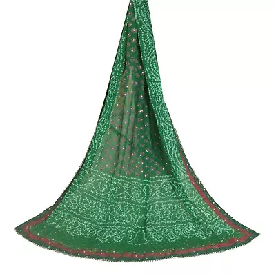 Sanskriti Vintage Long Green Dupatta/Stole Pure Georgette Silk Bandhani Hijab • $27.38