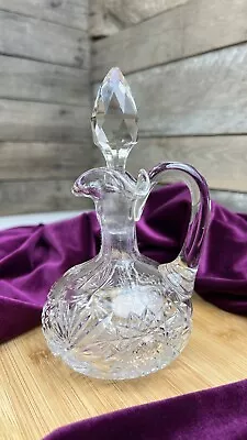 Beautiful Vintage Cruet Cut Glass Oil & Vinegar Decanter Bottle With Stopper 🩶 • $15.30