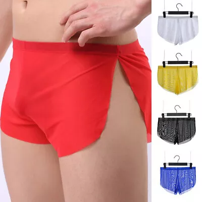 Men's Mesh Sheer Boxer Briefs Underwear Shorts Trunks Side Split Underpants Sexy • $4.69