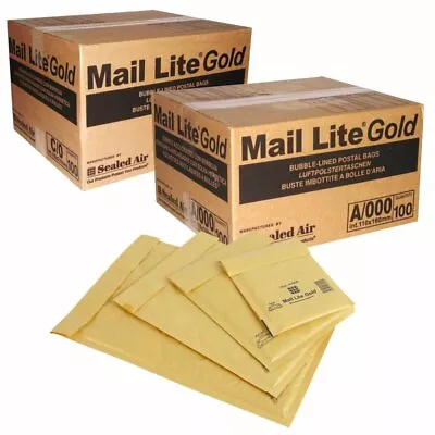 100 MAIL LITE / LITES  BAGS A/000 FAST COURIER 110X160mm GOLD PADDED ENVELOPE • £9.99