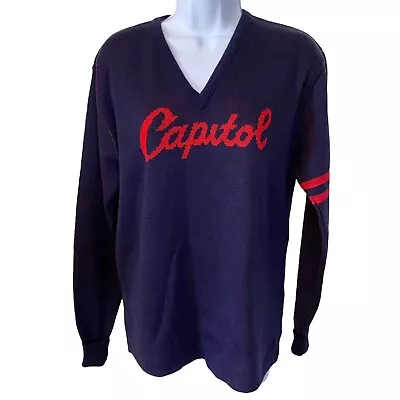 Rare Vtg Capitol Records 1960’s Blue Red Knit Promo Long Sleeve Knit Sweater EUC • $146.85