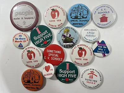 Lot Of 16 Vintage Pin Back Buttons Varying Sizes (Teacher Education Sports) • $13.21