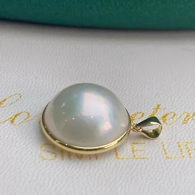 13-14mm Natural White Mabe Pearl Pendant 18k Solid Gold Fine Jewelry • $160