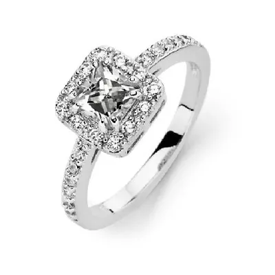 Sterling Silver Micro Pave CZ Stones Ring W/ 5mm (0.75ct) Princess Cut Center CZ • $21.99