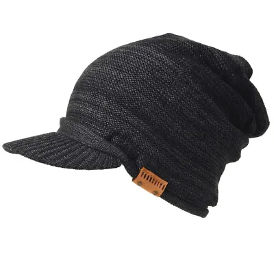 FORBUSITE Men Visor Brim Beanie Hat Knit Baseball Skull Cap Fluffy Winter Hats • $15.99