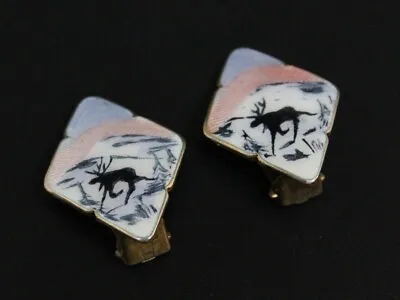 O.F. HJORTDAHL Oslo Norway Guilloche Enamel Elg Moose Sterling 925 Earrings • $79