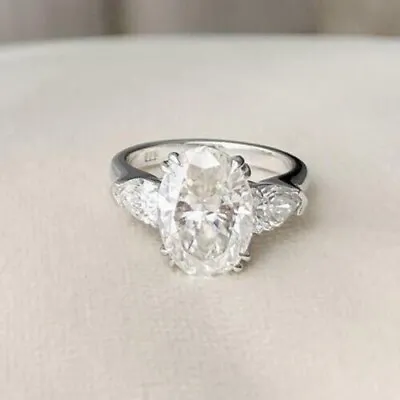 Three Stone Wedding Ring Oval Moissanite Ring Pear Side Stone Ring For Gift • $65