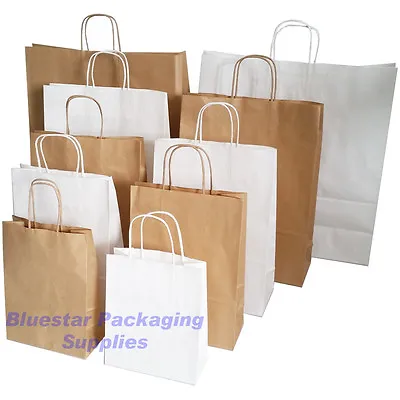 £7.25 • Buy Kraft Strong Twisted Handle Ribbed Brown Or White Paper Carrier Gift Bags 